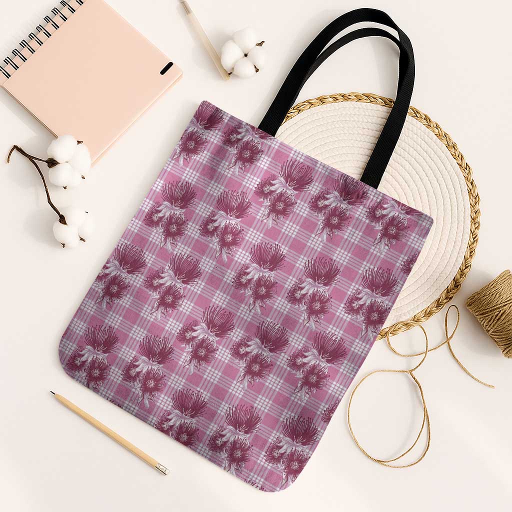 Pink Palaka Hawaii Tote Bag Hawaiian Lehua Blossoms