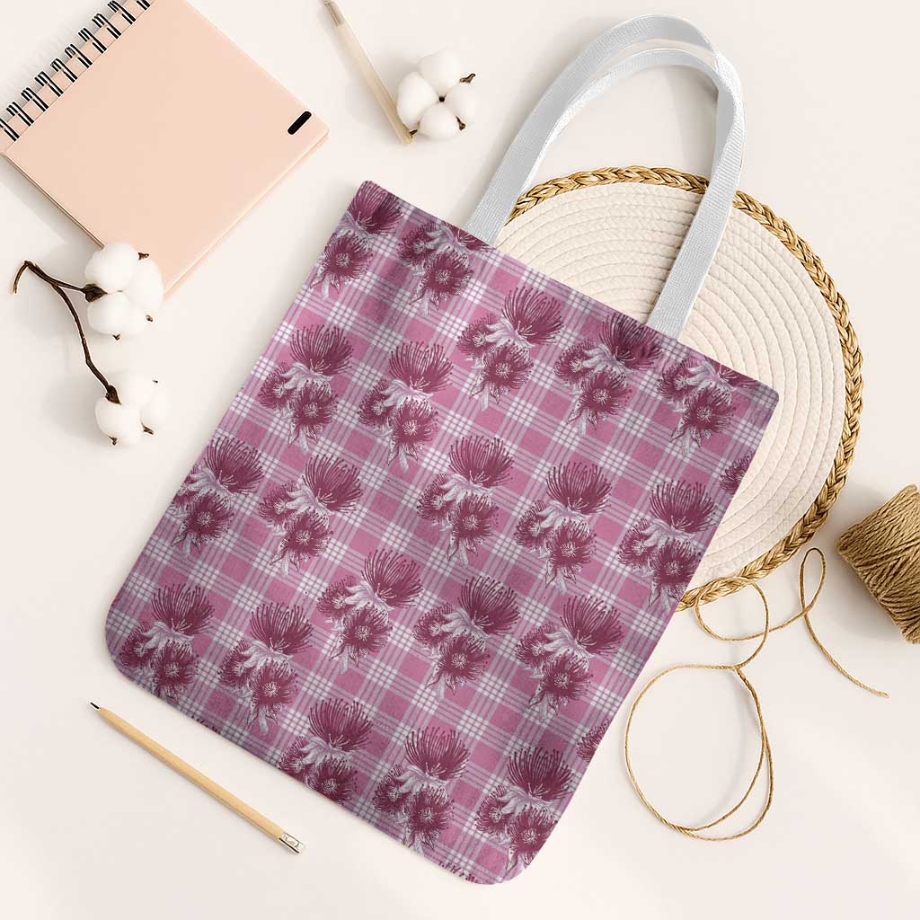 Pink Palaka Hawaii Tote Bag Hawaiian Lehua Blossoms