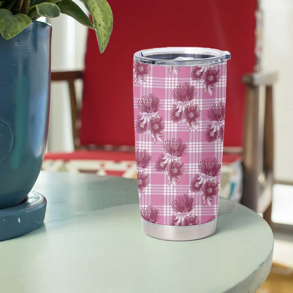 Pink Palaka Hawaii Tumbler Cup Hawaiian Lehua Blossoms