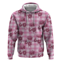 Pink Palaka Hawaii Zip Hoodie Hawaiian Lehua Blossoms