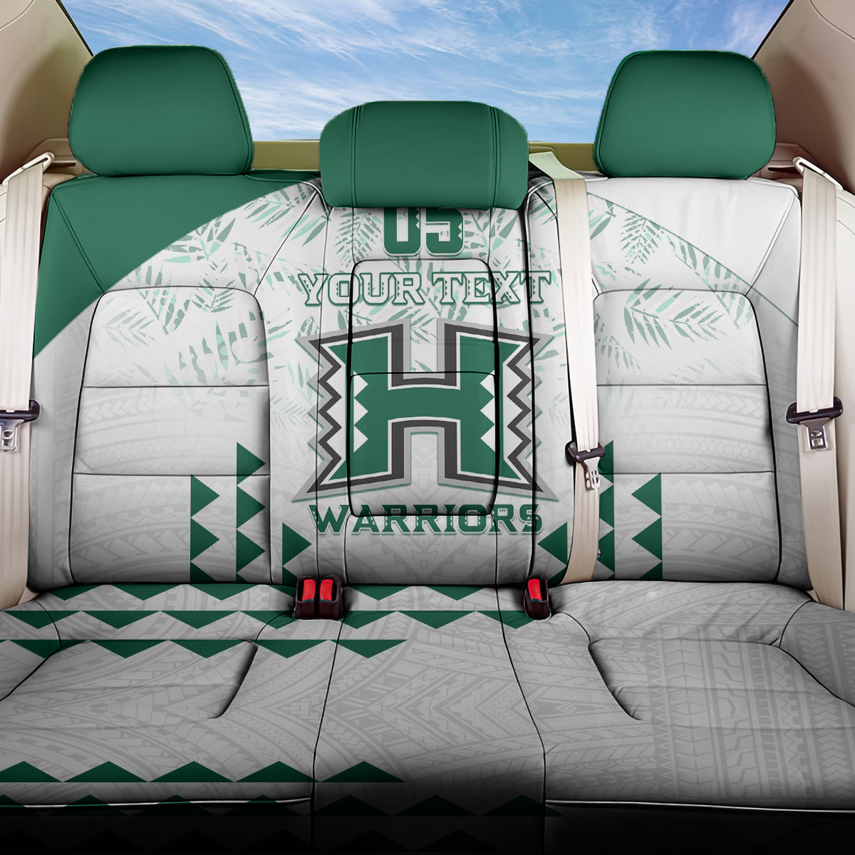 Custom Hawaii Football Back Car Seat Cover Rainbow Warriors Kakau Pattern LT05