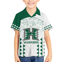 Custom Hawaii Football Family Matching Long Sleeve Bodycon Dress and Hawaiian Shirt Rainbow Warriors Kakau Pattern LT05 Son's Shirt White - Polynesian Pride