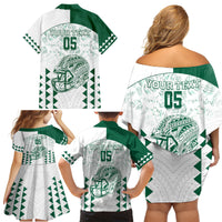 Custom Hawaii Football Family Matching Off Shoulder Short Dress and Hawaiian Shirt Rainbow Warriors Kakau Pattern LT05 - Polynesian Pride