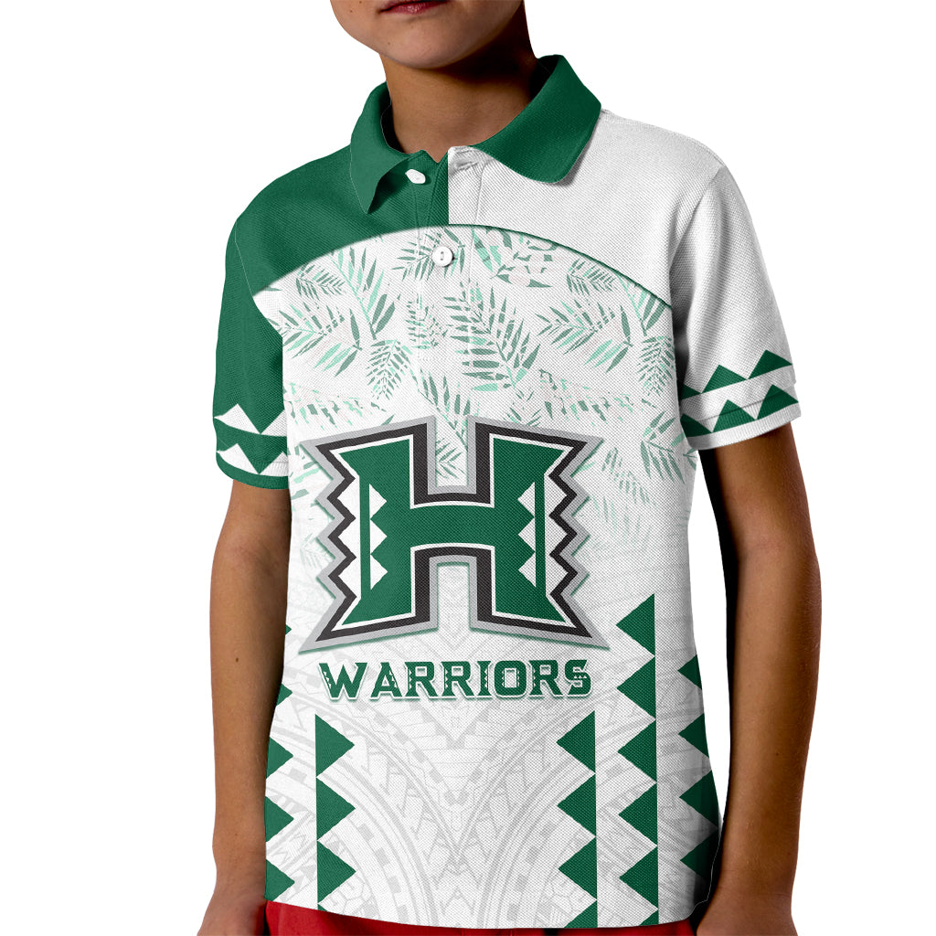 Custom Hawaii Football Kid Polo Shirt Rainbow Warriors Kakau Pattern LT05 Kid White - Polynesian Pride