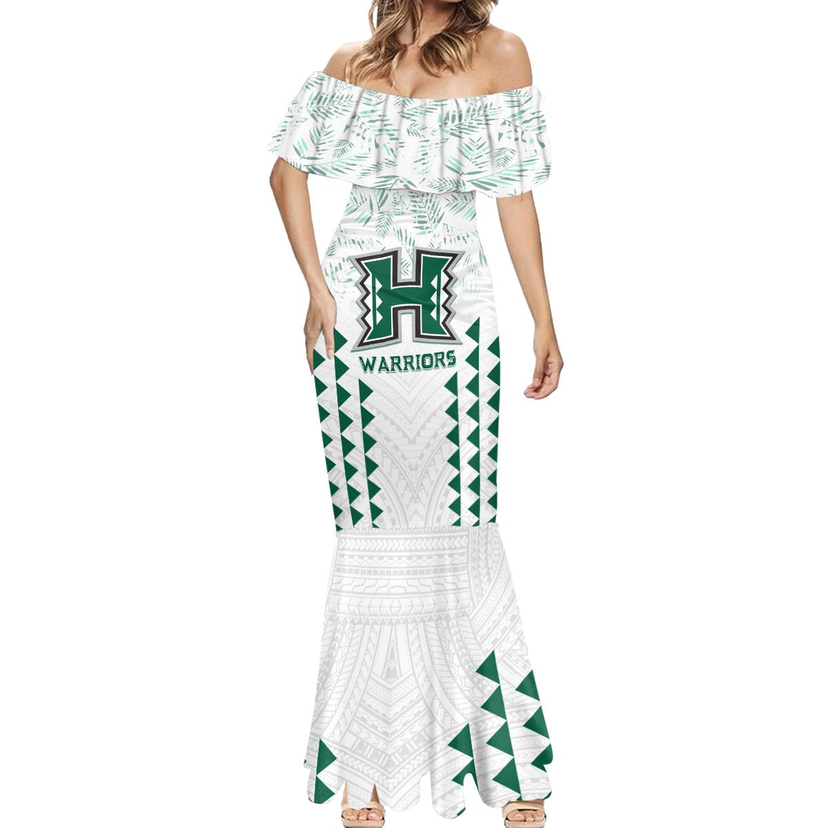 Custom Hawaii Football Mermaid Dress Rainbow Warriors Kakau Pattern LT05 - Polynesian Pride