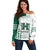 Custom Hawaii Football Off Shoulder Sweater Rainbow Warriors Kakau Pattern LT05 Women White - Polynesian Pride