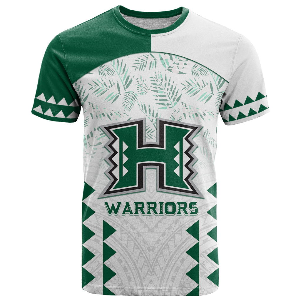 Custom Hawaii Football T Shirt Rainbow Warriors Kakau Pattern LT05 White - Polynesian Pride