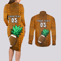 Custom Hawaii Honolulu Football Bowl Couples Matching Long Sleeve Bodycon Dress and Long Sleeve Button Shirt Simple Style LT05 - Polynesian Pride