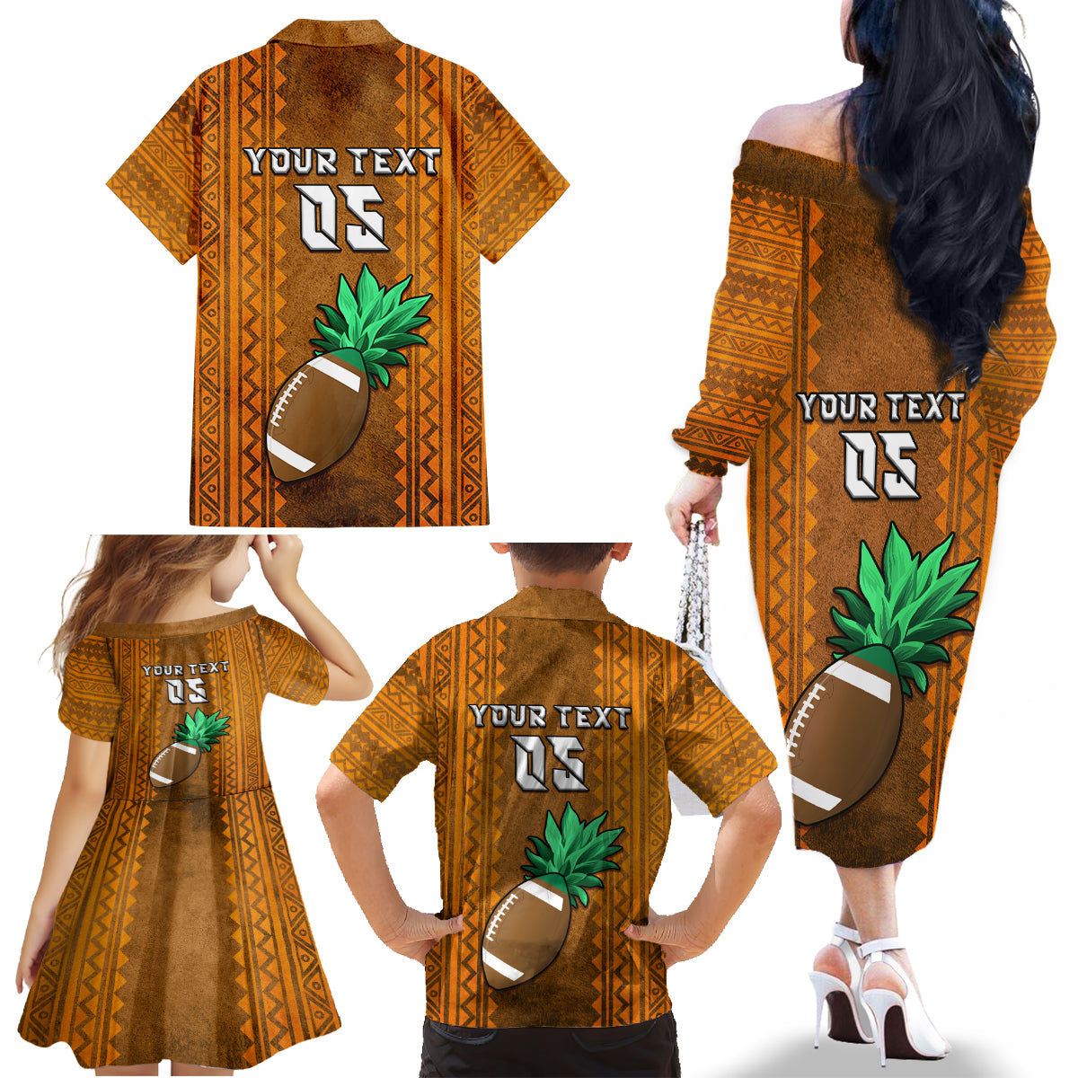 Custom Hawaii Honolulu Football Bowl Family Matching Off Shoulder Long Sleeve Dress and Hawaiian Shirt Simple Style LT05 - Polynesian Pride