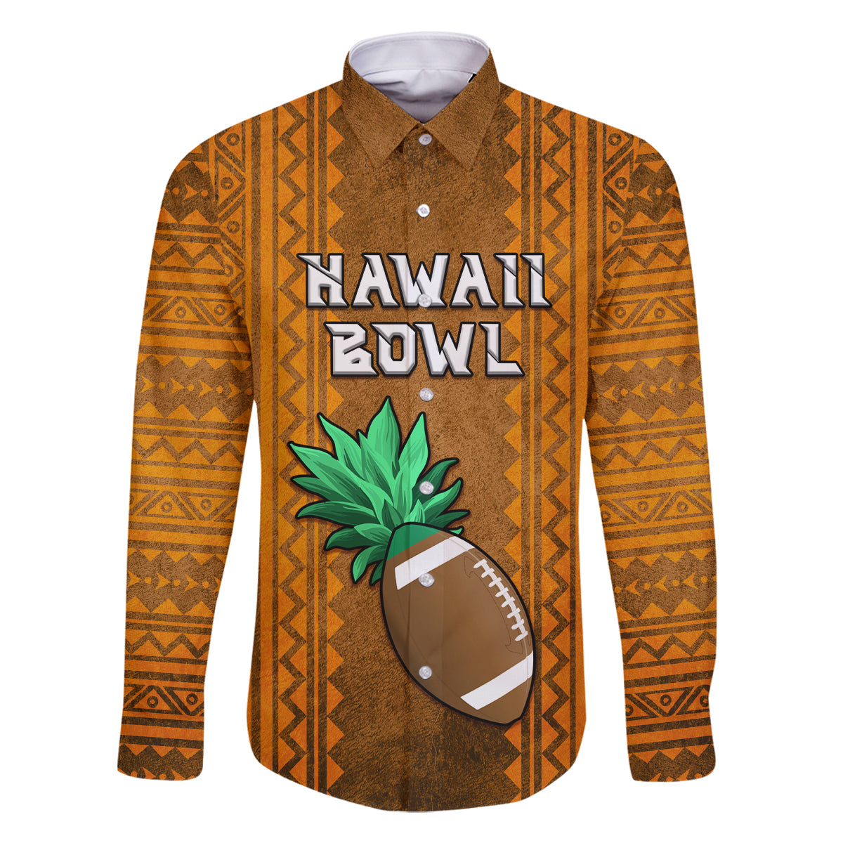 Custom Hawaii Honolulu Football Bowl Family Matching Off Shoulder Maxi Dress and Hawaiian Shirt Simple Style LT05 Dad's Shirt - Long Sleeve Brown - Polynesian Pride