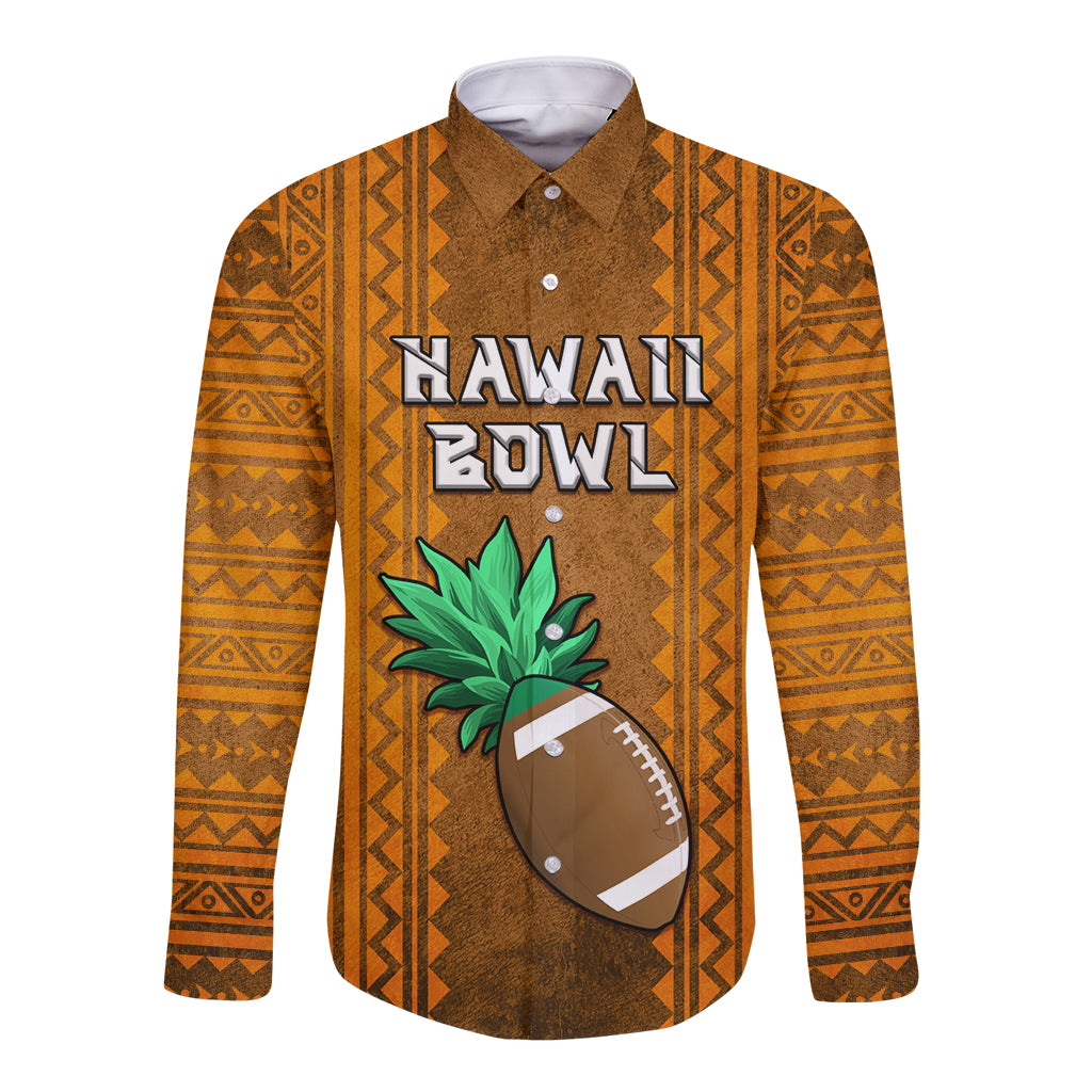 Custom Hawaii Honolulu Football Bowl Long Sleeve Button Shirt Simple Style LT05 Unisex Brown - Polynesian Pride