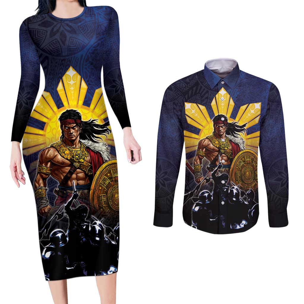 Philippines The First Hero Couples Matching Long Sleeve Bodycon Dress and Long Sleeve Button Shirt Lapu Lapu Know Your Roots