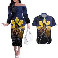 Philippines The First Hero Couples Matching Off The Shoulder Long Sleeve Dress and Hawaiian Shirt Lapu Lapu Know Your Roots