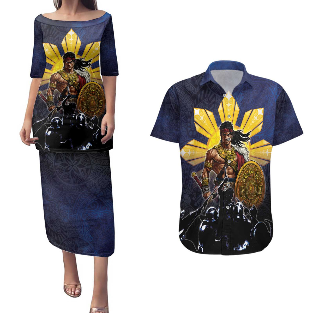 Philippines The First Hero Couples Matching Puletasi and Hawaiian Shirt Lapu Lapu Know Your Roots