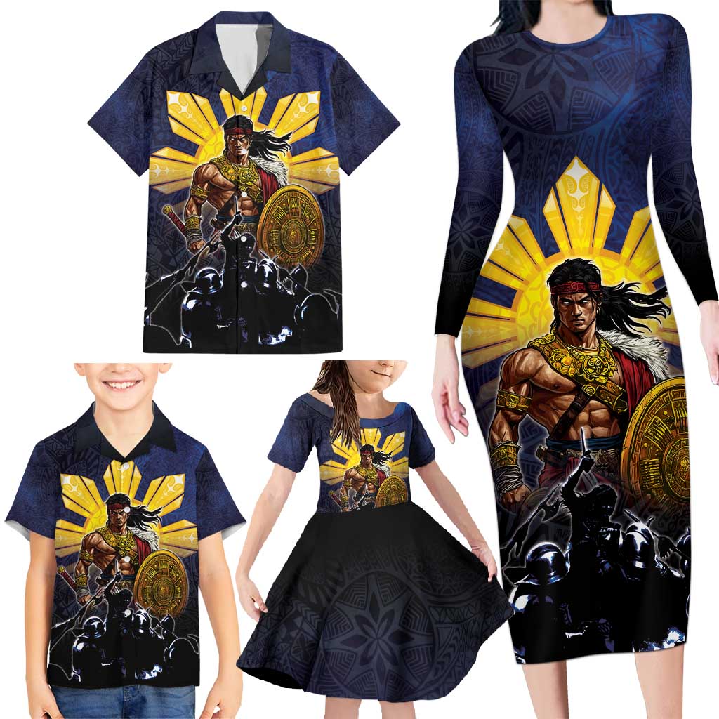 Philippines The First Hero Family Matching Long Sleeve Bodycon Dress and Hawaiian Shirt Lapu Lapu Know Your Roots