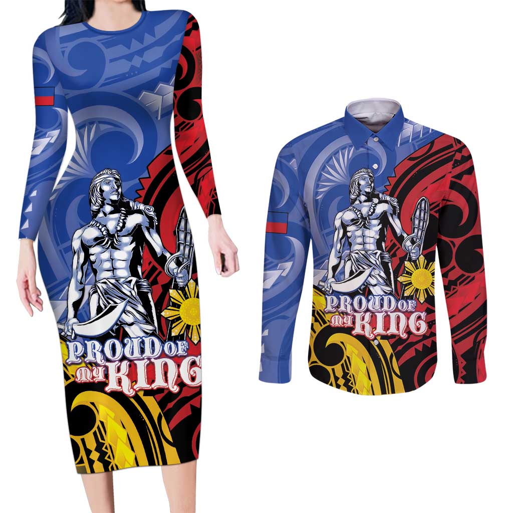 Philippines Lapu-Lapu Couples Matching Long Sleeve Bodycon Dress and Long Sleeve Button Shirt Proud Of My King