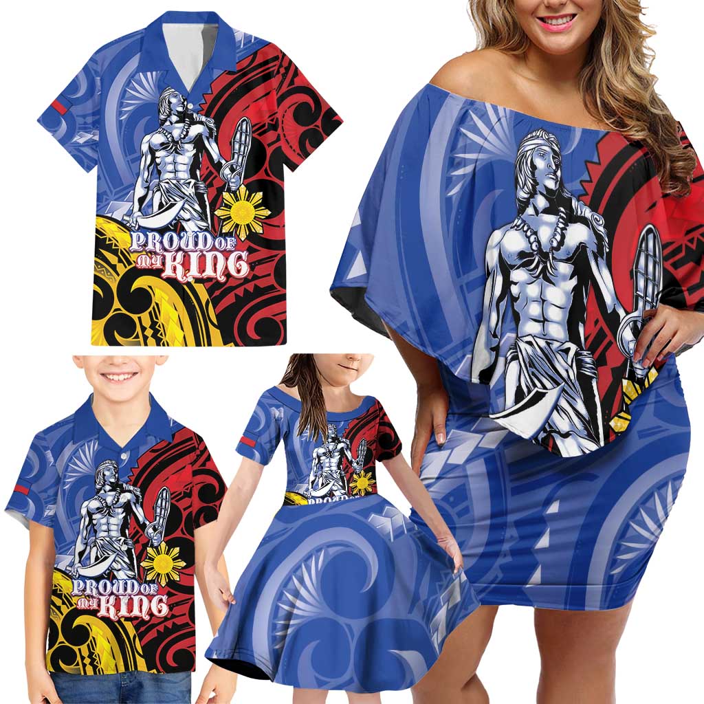 Philippines Lapu-Lapu Family Matching Off Shoulder Short Dress and Hawaiian Shirt Proud Of My King