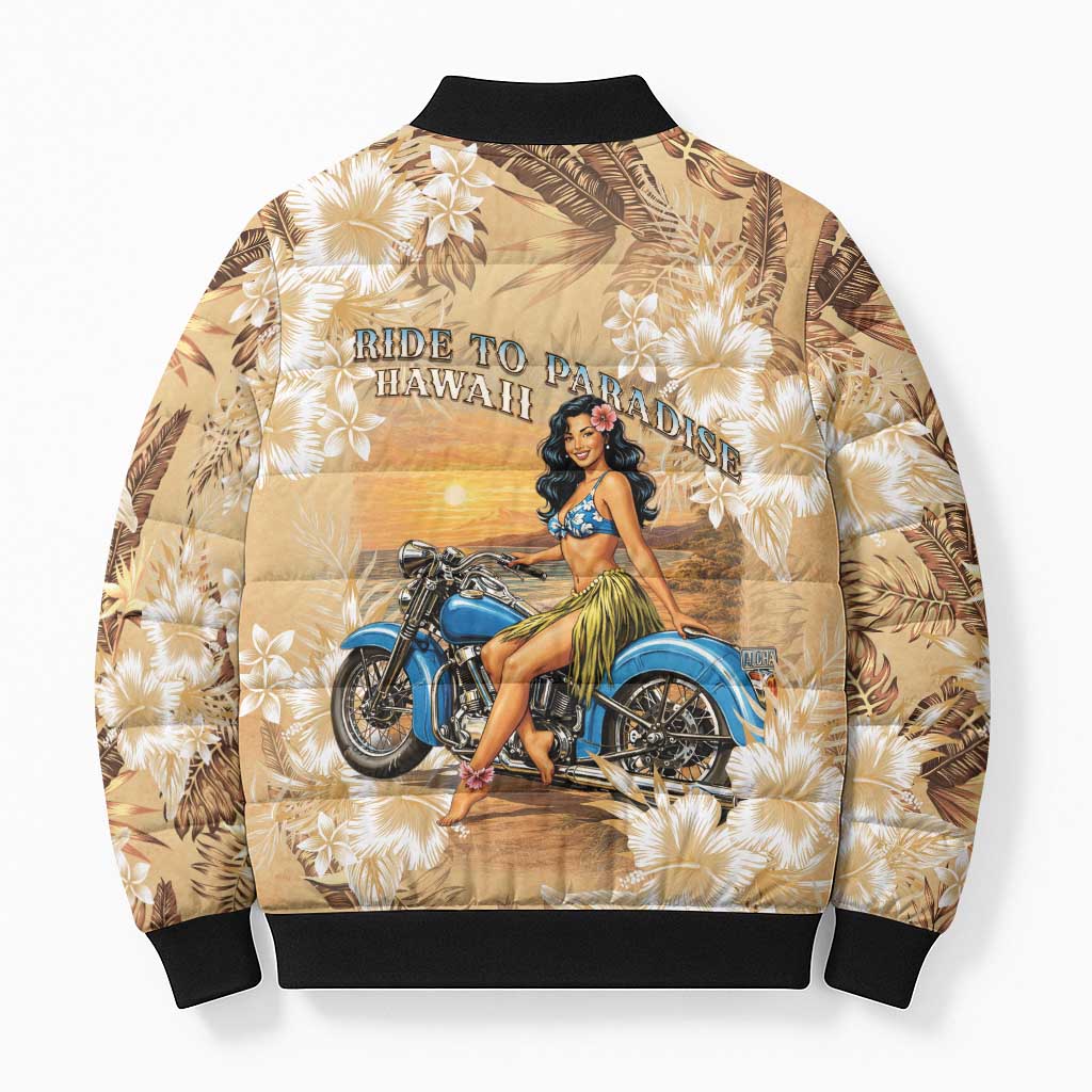 Aloha Hawaii Biker Bomber Puffer Jacket Ride To Paradise
