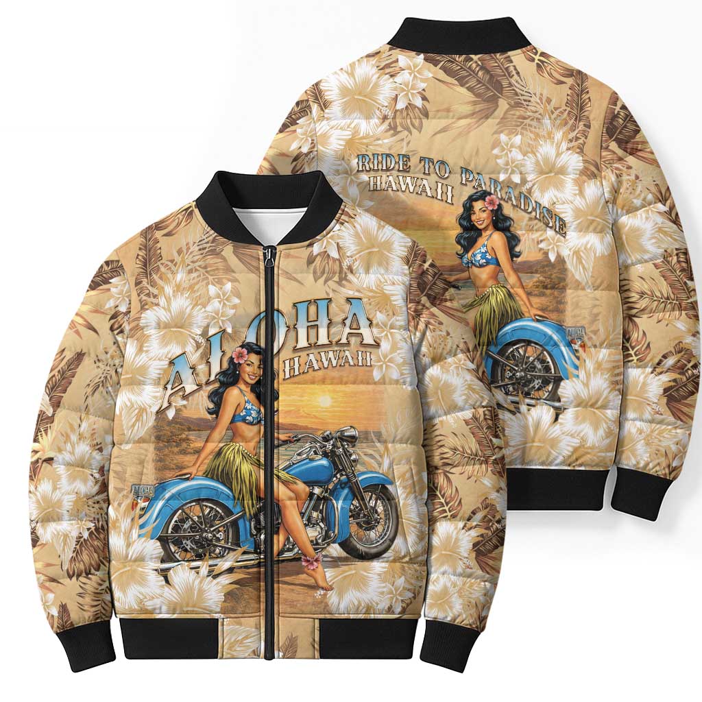 Aloha Hawaii Biker Bomber Puffer Jacket Ride To Paradise