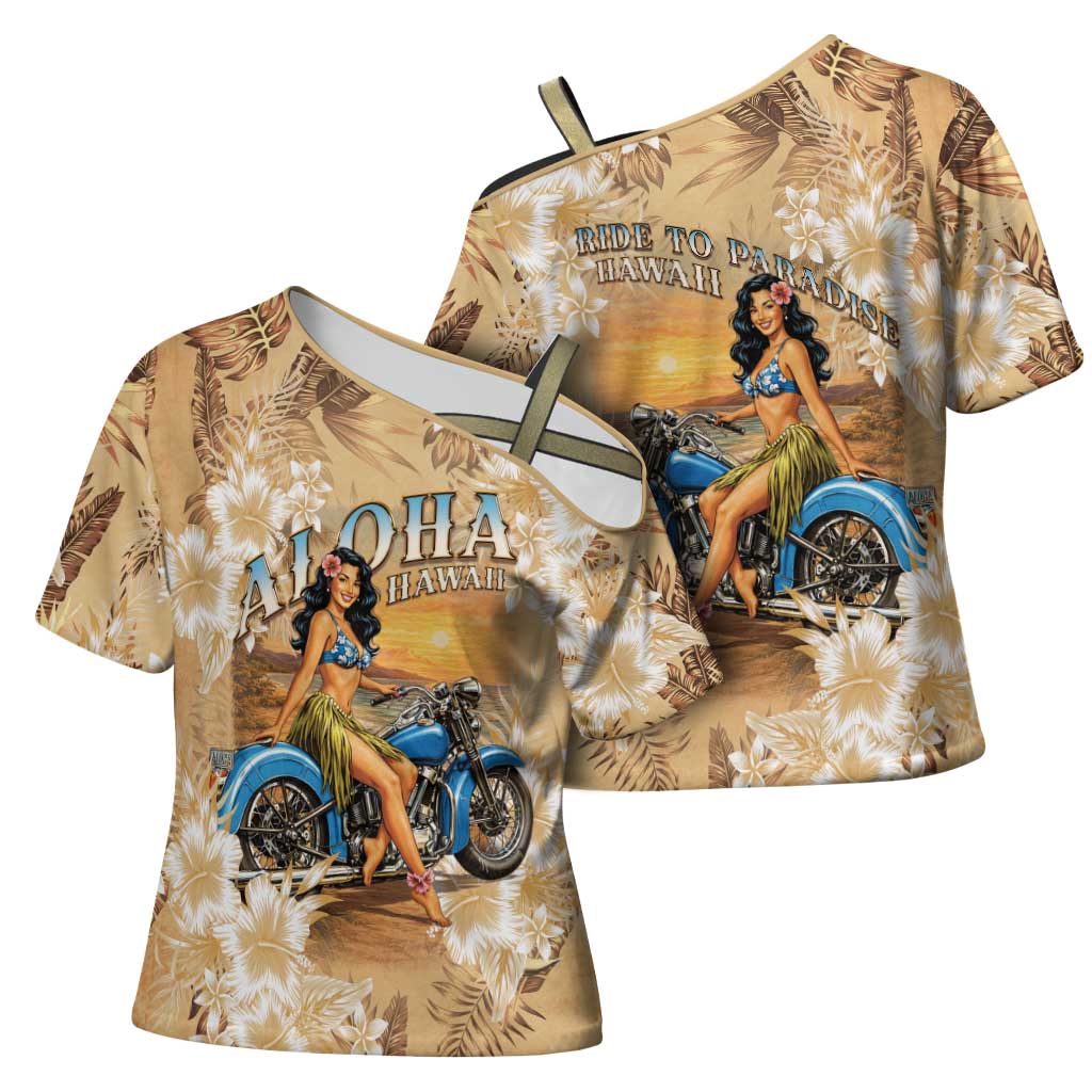 Aloha Hawaii Biker Cross Shoulder Shirt Ride To Paradise
