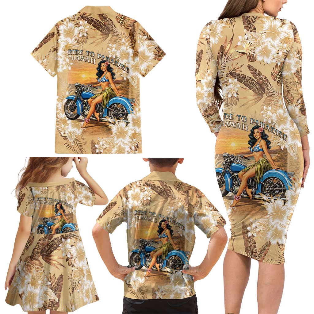 Aloha Hawaii Biker Family Matching Long Sleeve Bodycon Dress and Hawaiian Shirt Ride To Paradise LT05 - Polynesian Pride