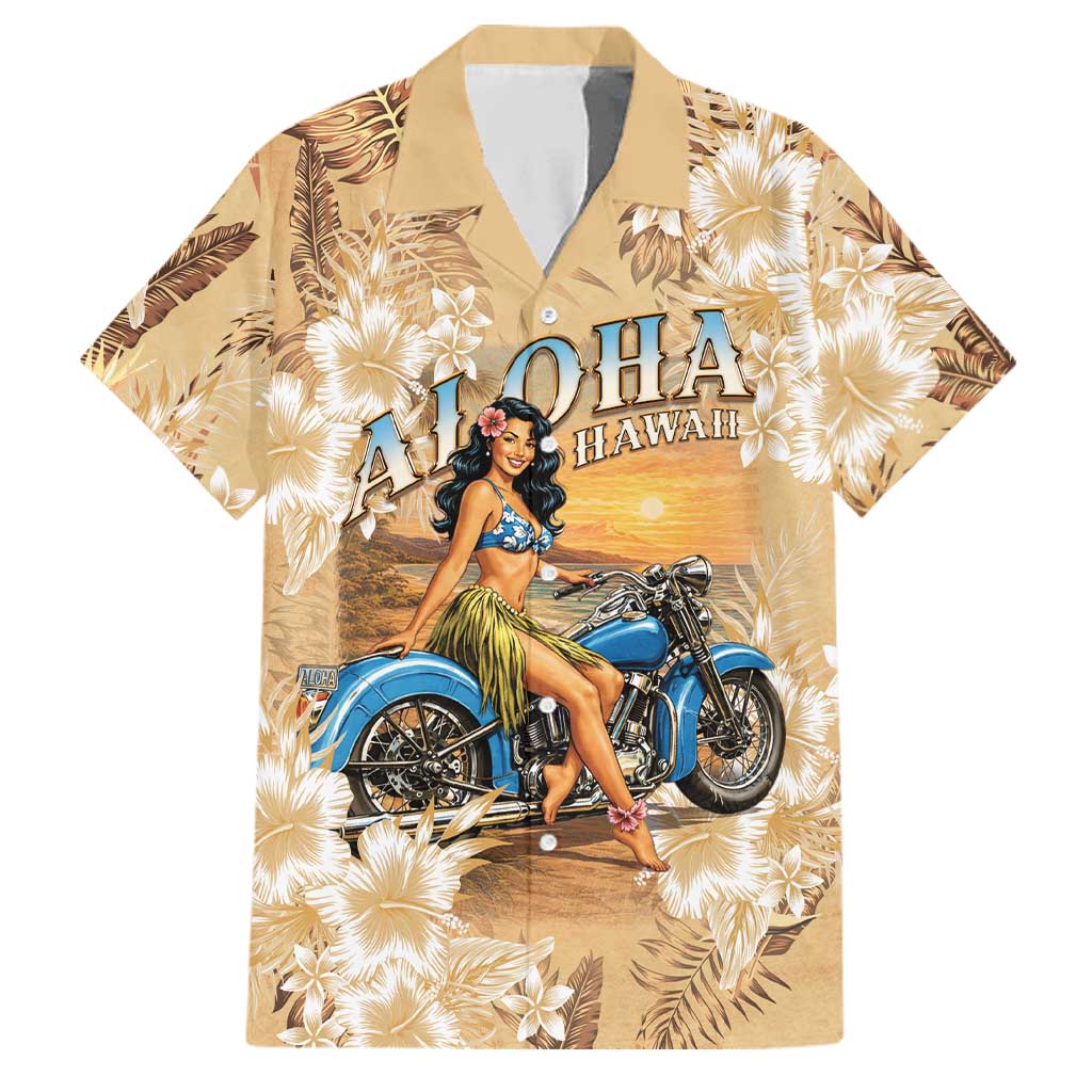 Aloha Hawaii Biker Family Matching Long Sleeve Bodycon Dress and Hawaiian Shirt Ride To Paradise LT05 Dad's Shirt - Short Sleeve Beige - Polynesian Pride