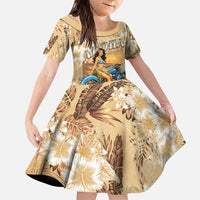 Aloha Hawaii Biker Family Matching Off The Shoulder Long Sleeve Dress and Hawaiian Shirt Ride To Paradise LT05 Daughter's Dress Beige - Polynesian Pride