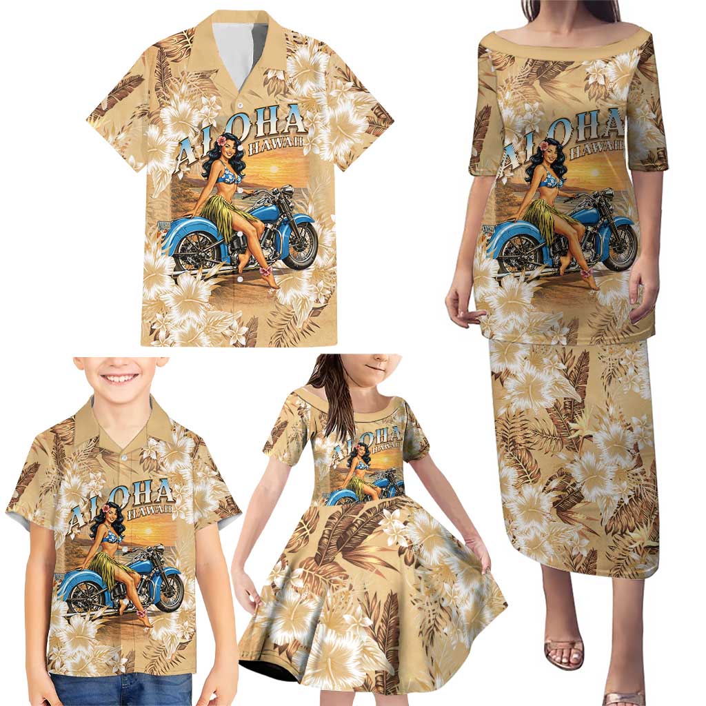 Aloha Hawaii Biker Family Matching Puletasi and Hawaiian Shirt Ride To Paradise