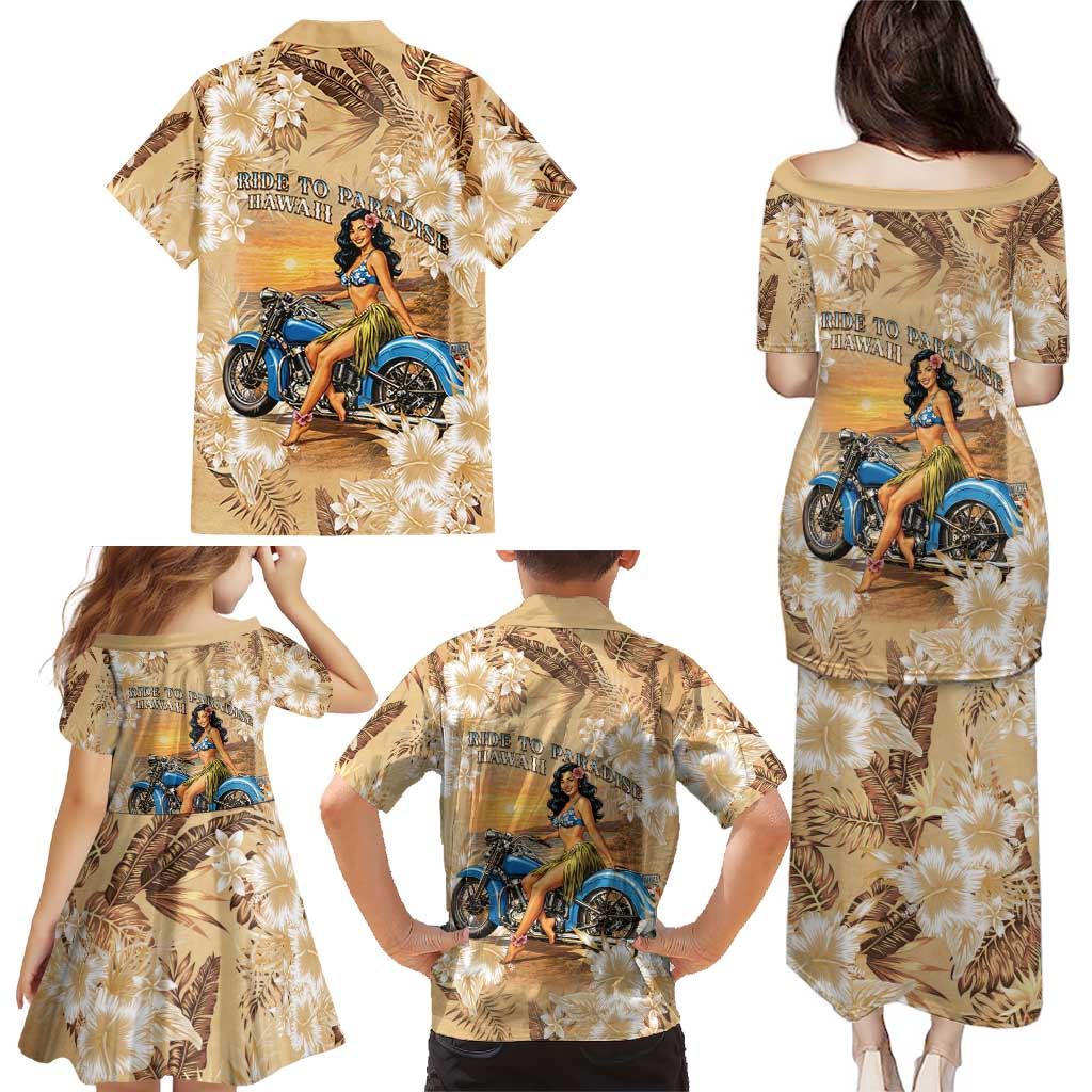 Aloha Hawaii Biker Family Matching Puletasi and Hawaiian Shirt Ride To Paradise