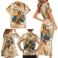 Aloha Hawaii Biker Family Matching Short Sleeve Bodycon Dress and Hawaiian Shirt Ride To Paradise LT05 - Polynesian Pride