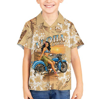 Aloha Hawaii Biker Family Matching Short Sleeve Bodycon Dress and Hawaiian Shirt Ride To Paradise LT05 Son's Shirt Beige - Polynesian Pride