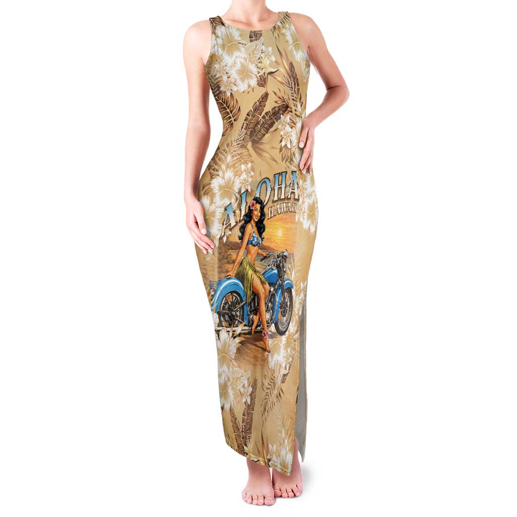 Aloha Hawaii Biker Family Matching Tank Maxi Dress and Hawaiian Shirt Ride To Paradise LT05 Mom's Dress Beige - Polynesian Pride