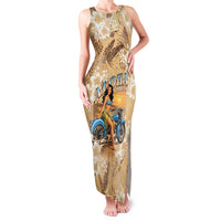 Aloha Hawaii Biker Family Matching Tank Maxi Dress and Hawaiian Shirt Ride To Paradise LT05 Mom's Dress Beige - Polynesian Pride