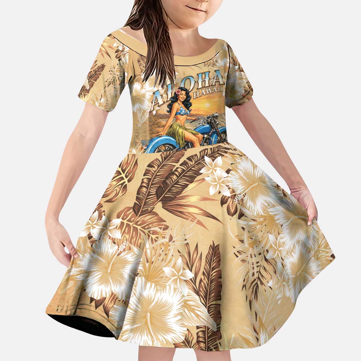 Aloha Hawaii Biker Kid Short Sleeve Dress Ride To Paradise