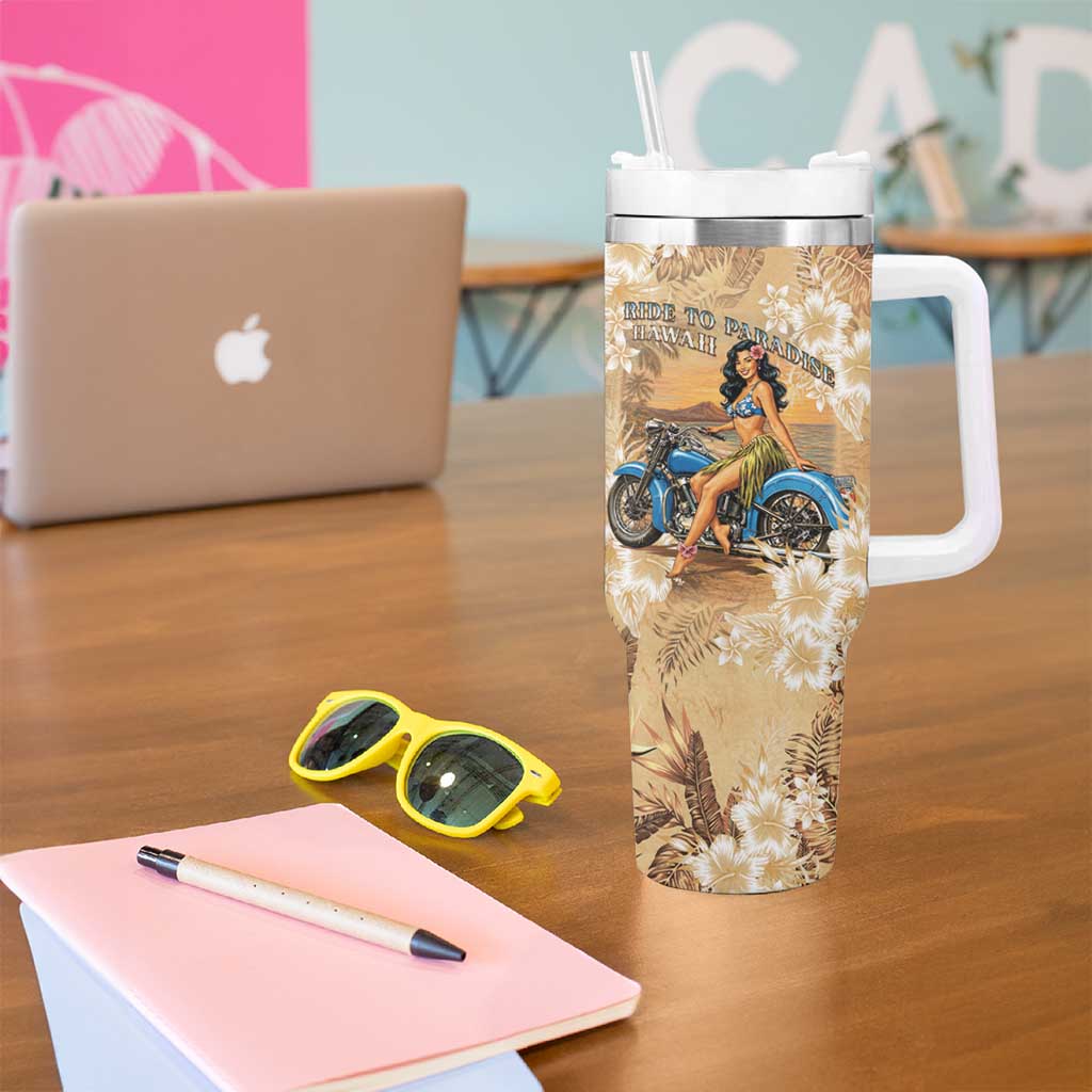 Aloha Hawaii Biker Tumbler With Handle Ride To Paradise