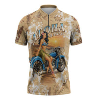 Aloha Hawaii Biker Zipper Polo Shirt Ride To Paradise