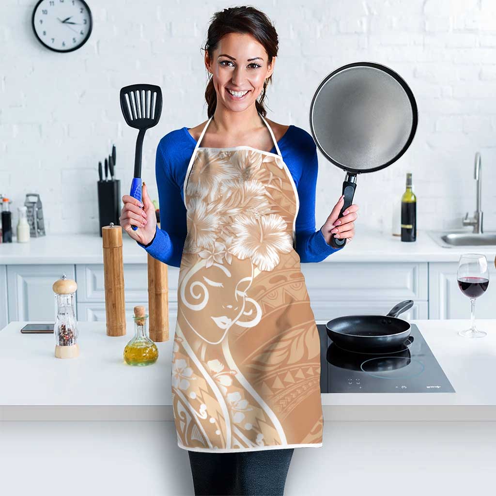 Polynesian Women's Day Apron Brown Hibiscus Flowers With Polynesian Pattern