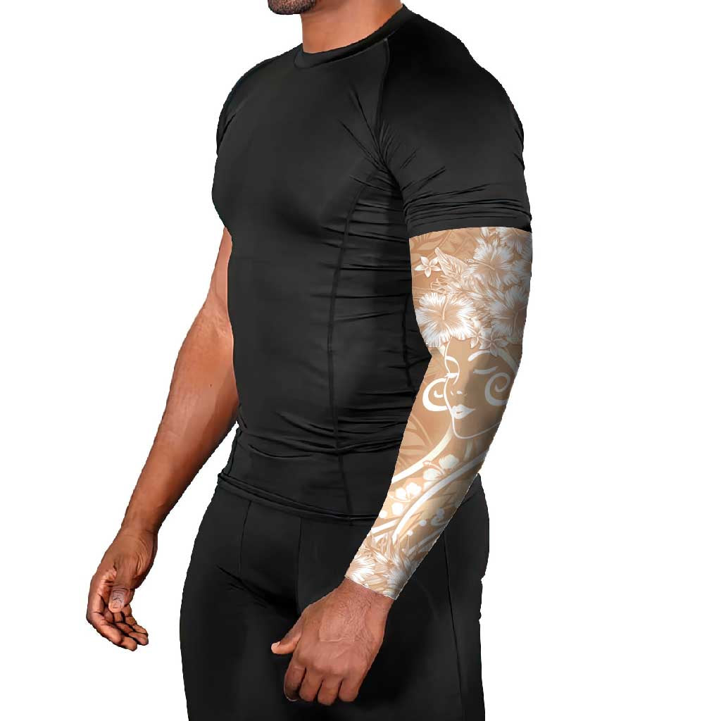 Polynesian Women's Day Arm Sleeves Brown Hibiscus Flowers With Polynesian Pattern