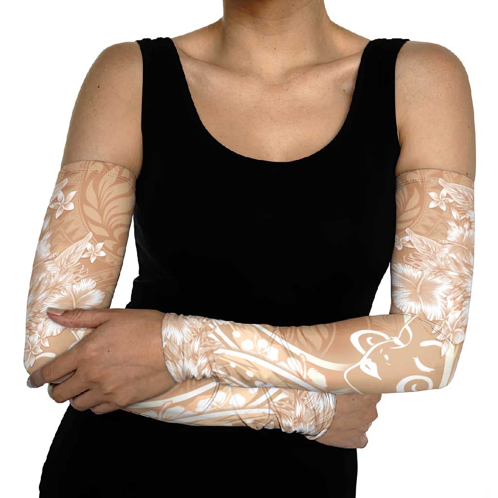 Polynesian Women's Day Arm Sleeves Brown Hibiscus Flowers With Polynesian Pattern