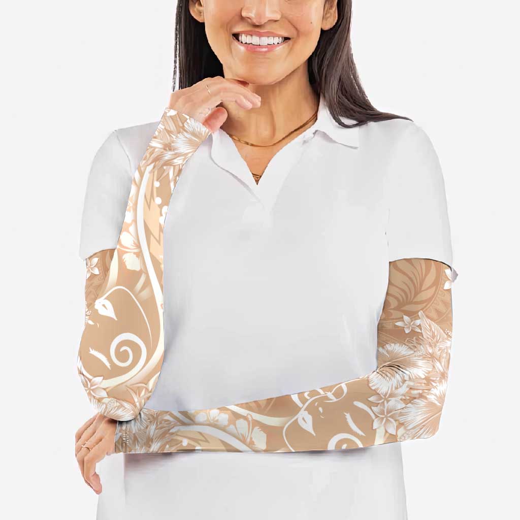 Polynesian Women's Day Arm Sleeves Brown Hibiscus Flowers With Polynesian Pattern