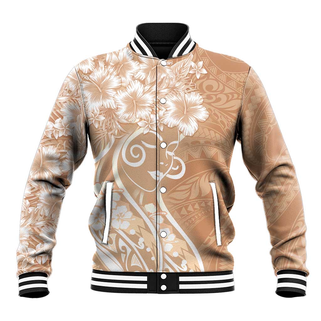 Polynesian Women's Day Baseball Jacket Brown Hibiscus Flowers With Polynesian Pattern