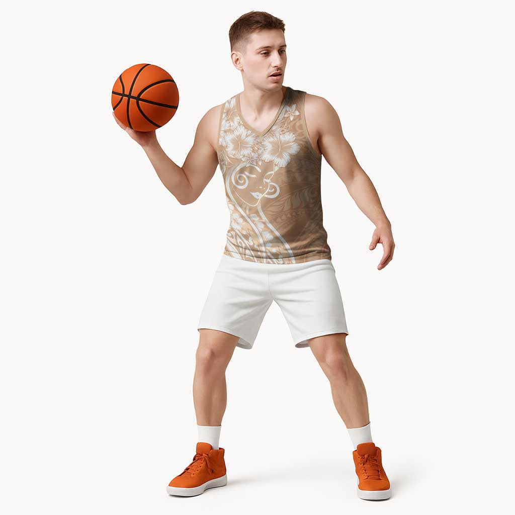 Polynesian Women's Day Basketball Jersey Brown Hibiscus Flowers With Polynesian Pattern