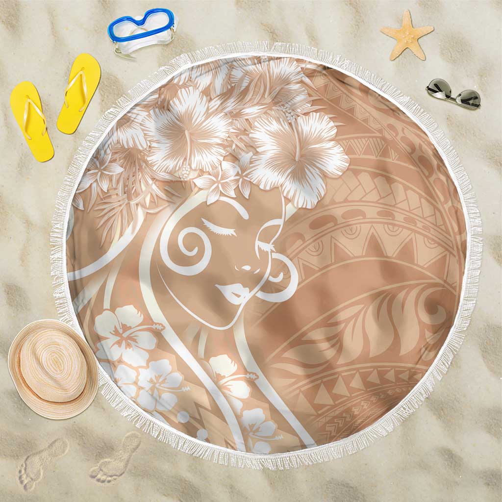 Polynesian Women's Day Beach Blanket Brown Hibiscus Flowers With Polynesian Pattern