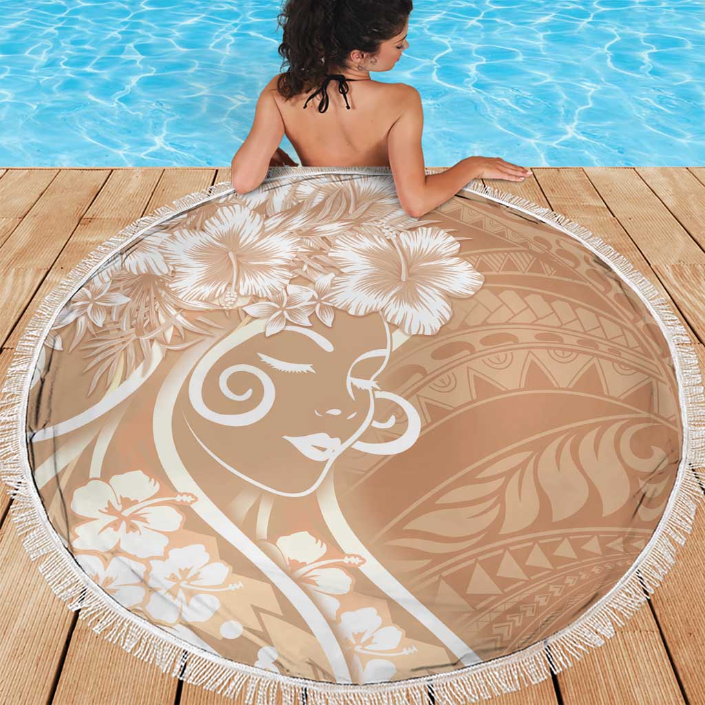 Polynesian Women's Day Beach Blanket Brown Hibiscus Flowers With Polynesian Pattern