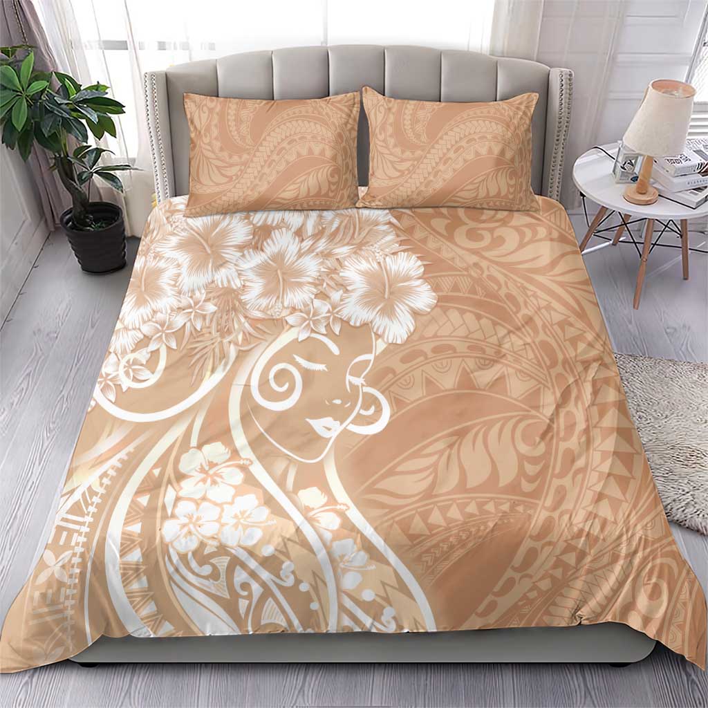 Polynesian Women's Day Bedding Set Brown Hibiscus Flowers With Polynesian Pattern
