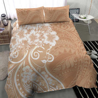 Polynesian Women's Day Bedding Set Brown Hibiscus Flowers With Polynesian Pattern
