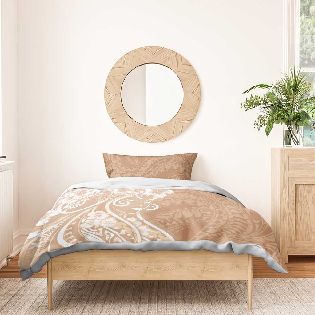 Polynesian Women's Day Bedding Set Brown Hibiscus Flowers With Polynesian Pattern