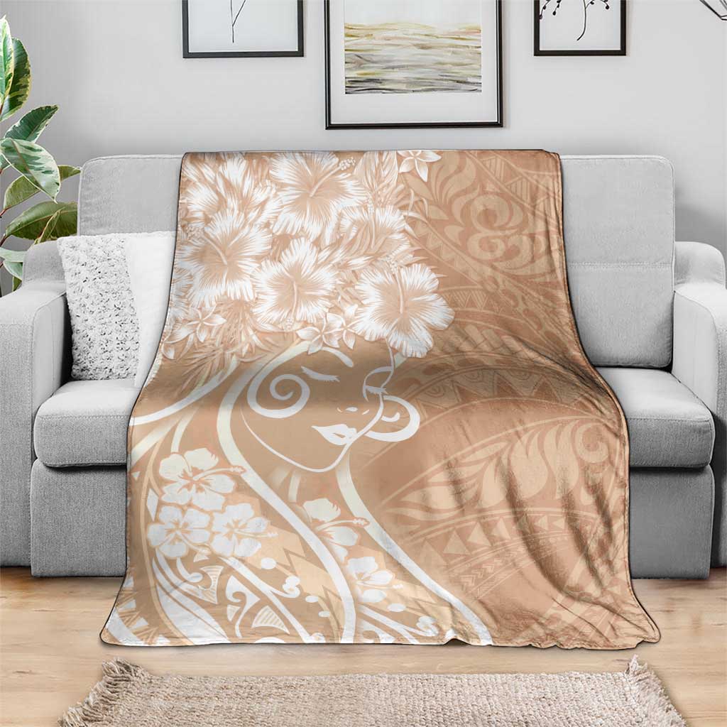 Polynesian Women's Day Blanket Brown Hibiscus Flowers With Polynesian Pattern