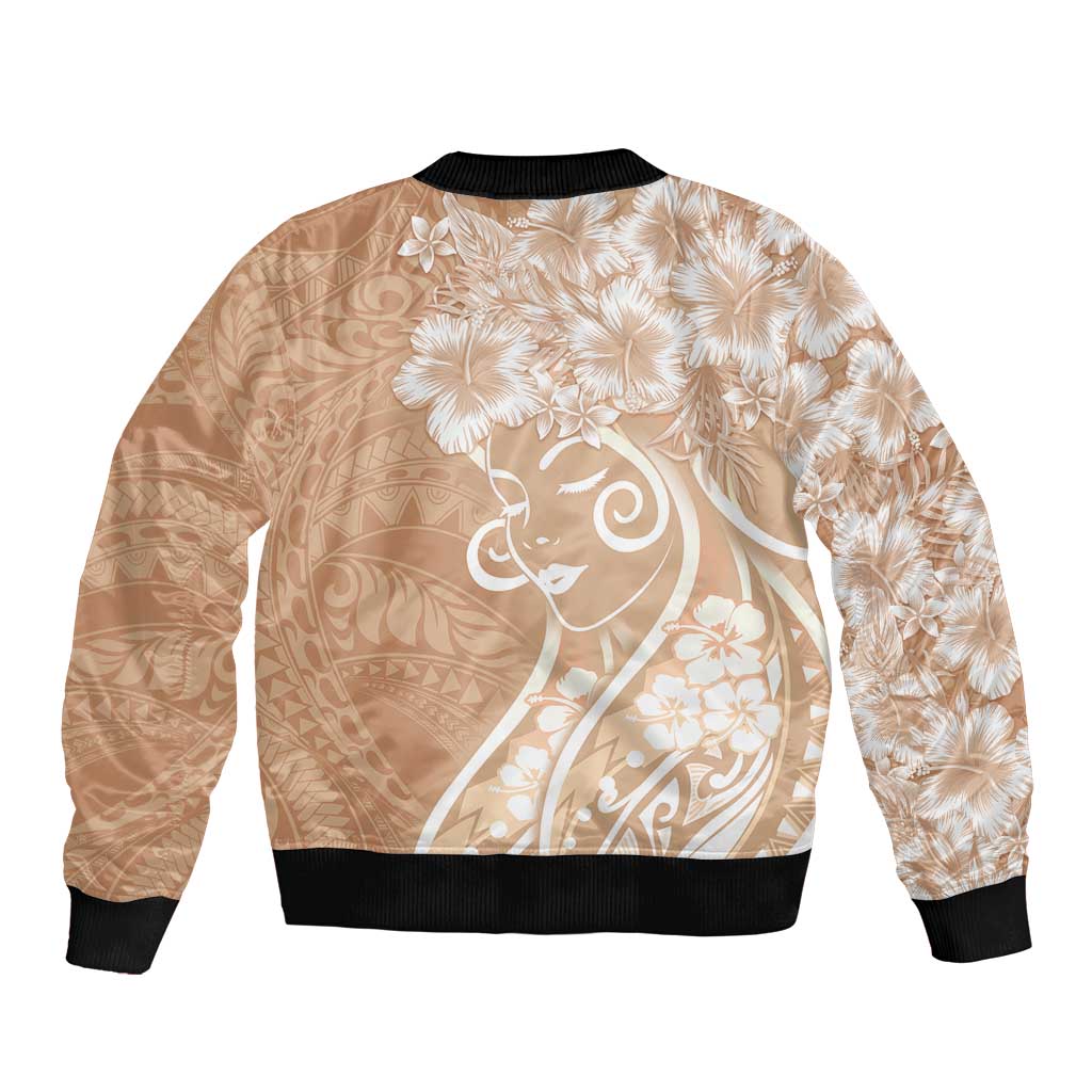 Polynesian Women's Day Bomber Jacket Brown Hibiscus Flowers With Polynesian Pattern