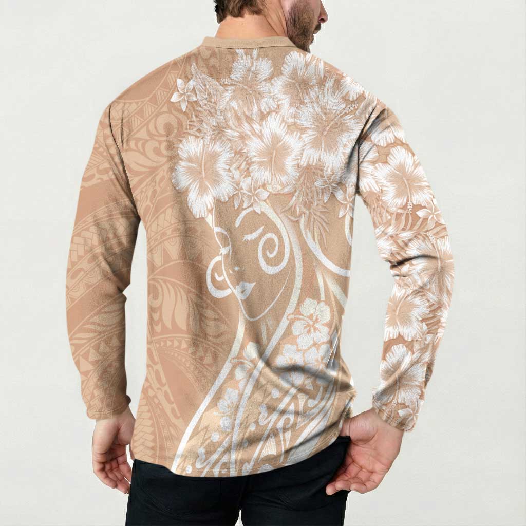 Polynesian Women's Day Button Sweatshirt Brown Hibiscus Flowers With Polynesian Pattern
